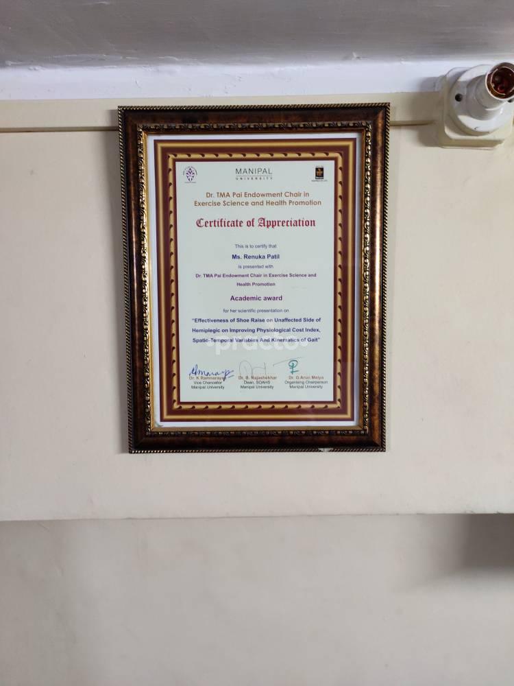 Awards & Certificates at Dr. Renuka's Physiotherapy And Rehabilitation Center Vishrantwadi Pune