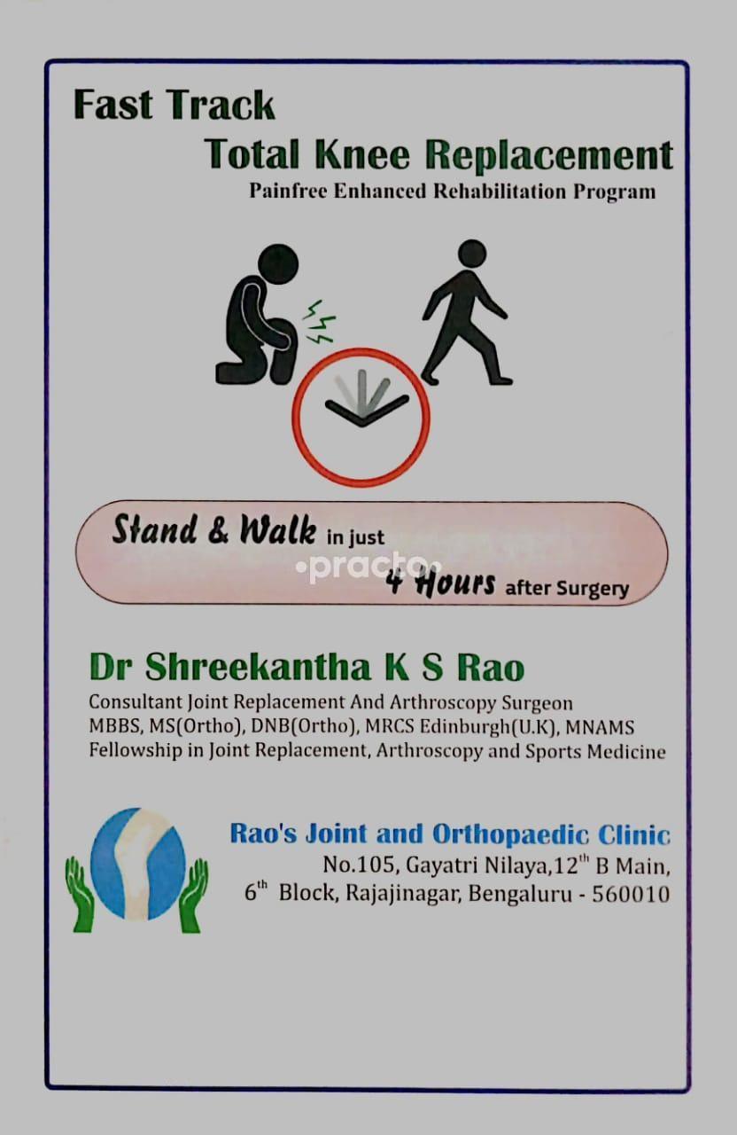 Services at Rao's Joint and Orthopaedic Clinic Rajajinagar Bangalore