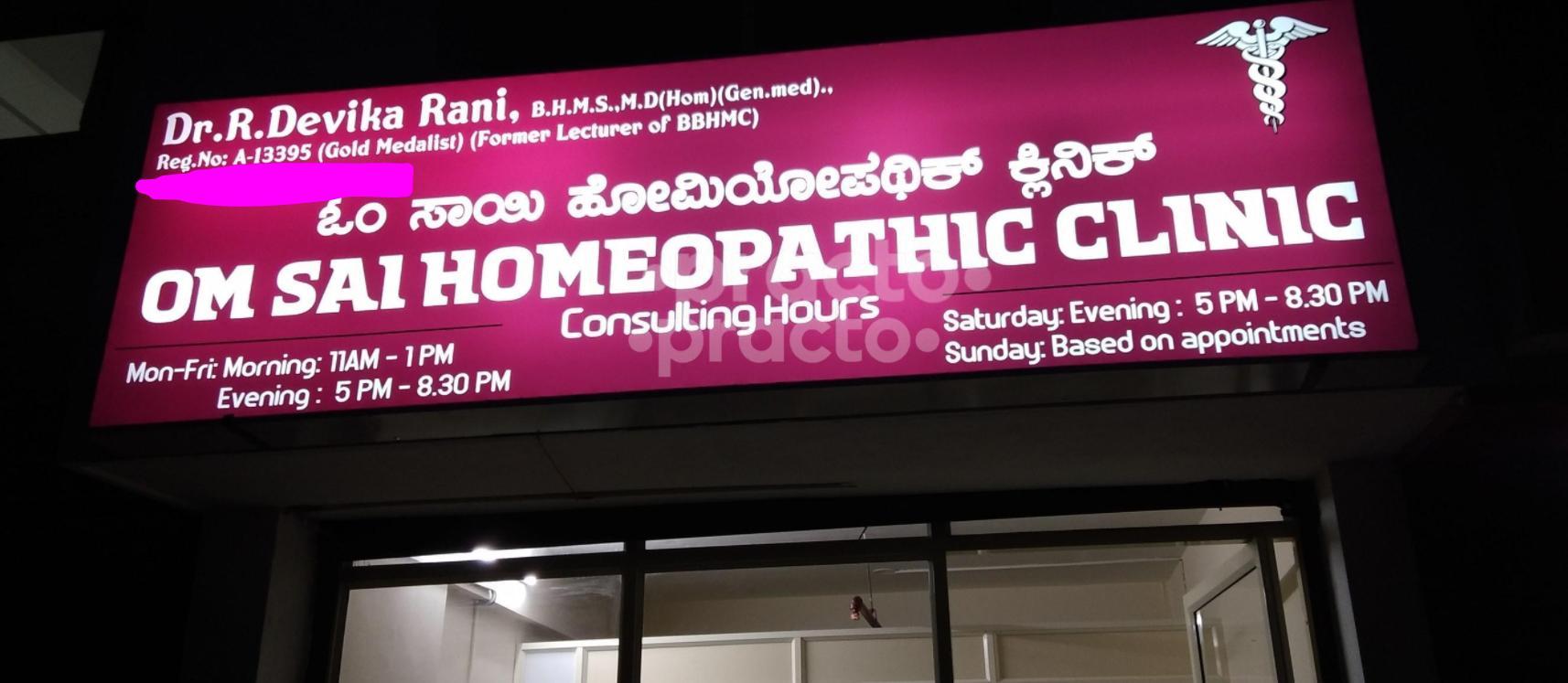Establishment board at Om Sai Homoeopathic Clinic Bannerghatta Road Bangalore