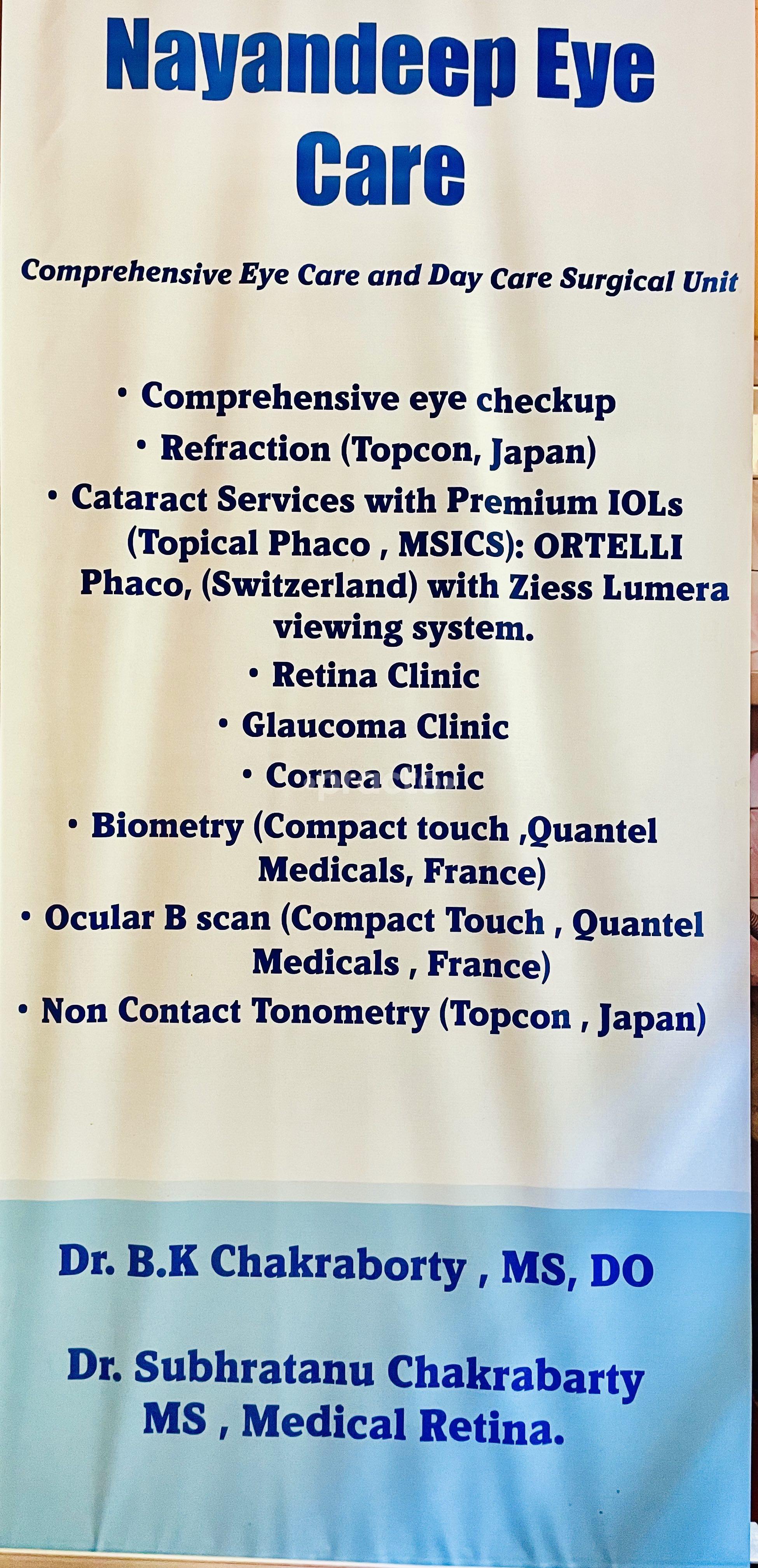 Services Menu Card at Nayandeep Eye Care Kamarhati Kolkata