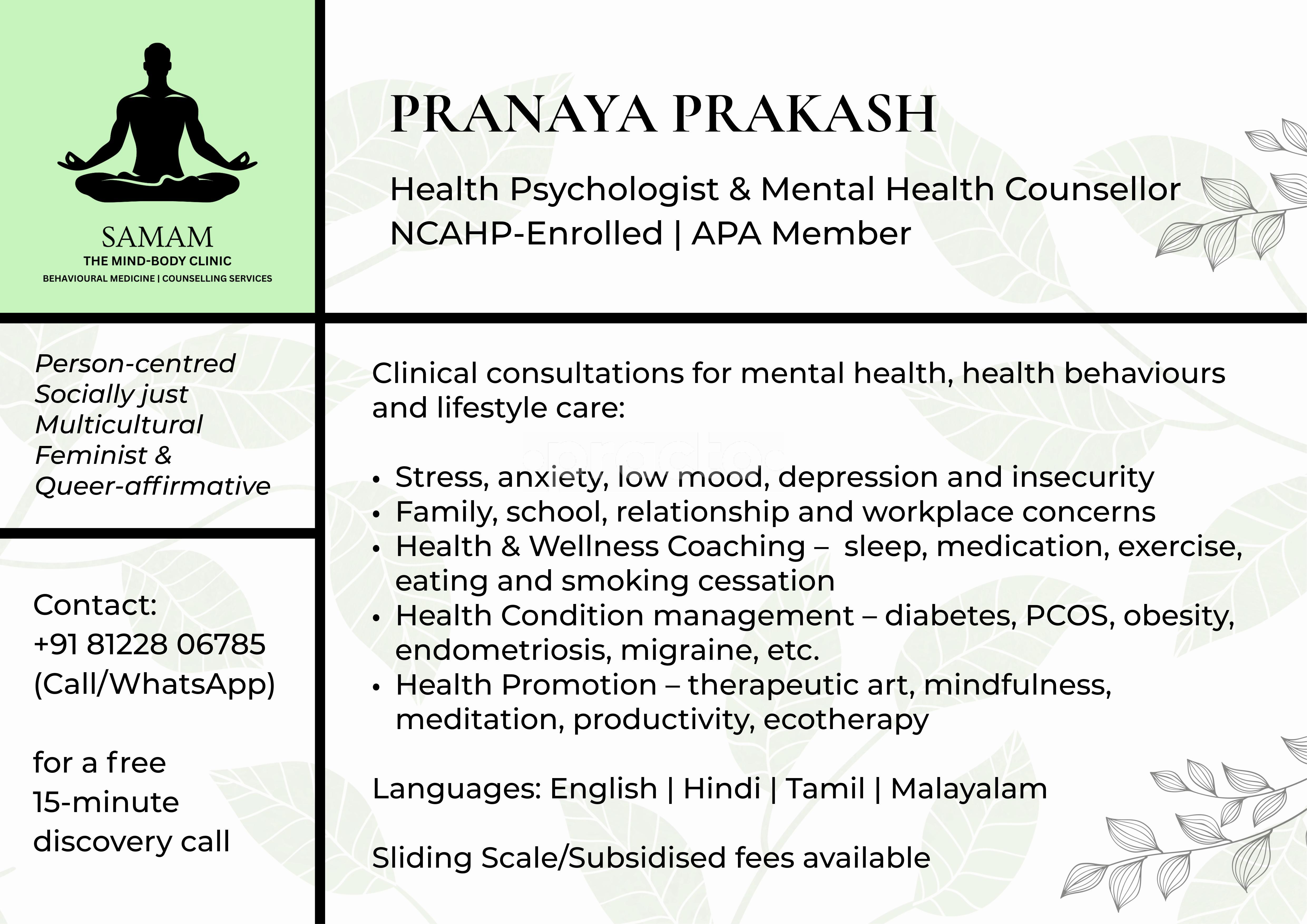 Establishment board at Samam: The Mind-Body Clinic Adyar Chennai