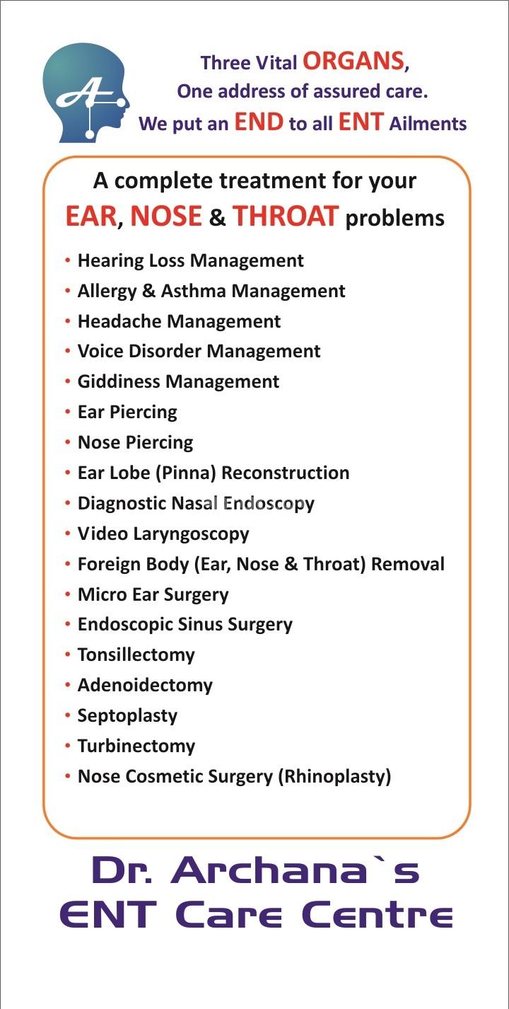 Display at Dr. Archana's ENT Care Center Hebbal Kempapura Bangalore